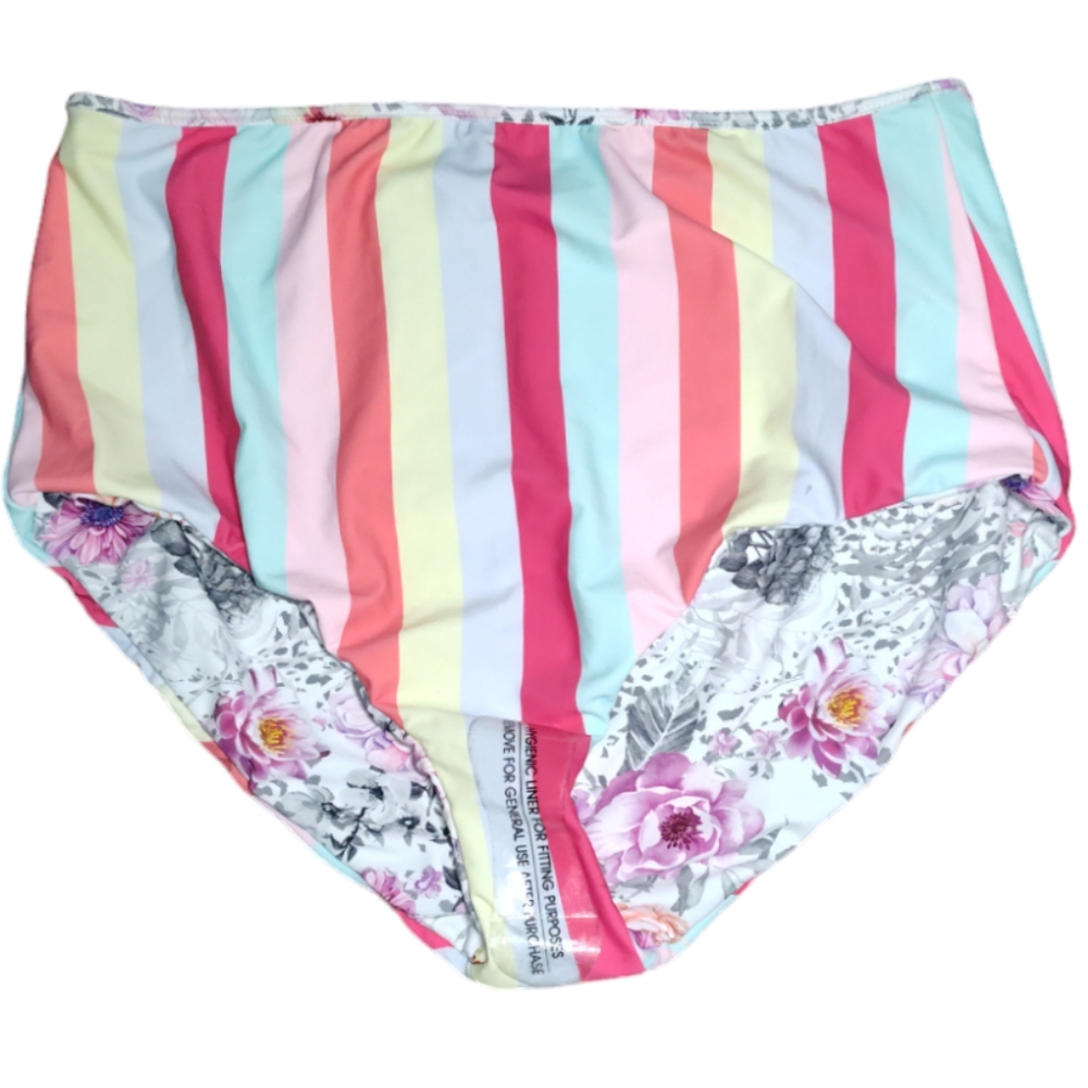 Torrid Coral Stripe/White Floral Reversible High Waist Swim Bottom Sz 2 2X 18-20